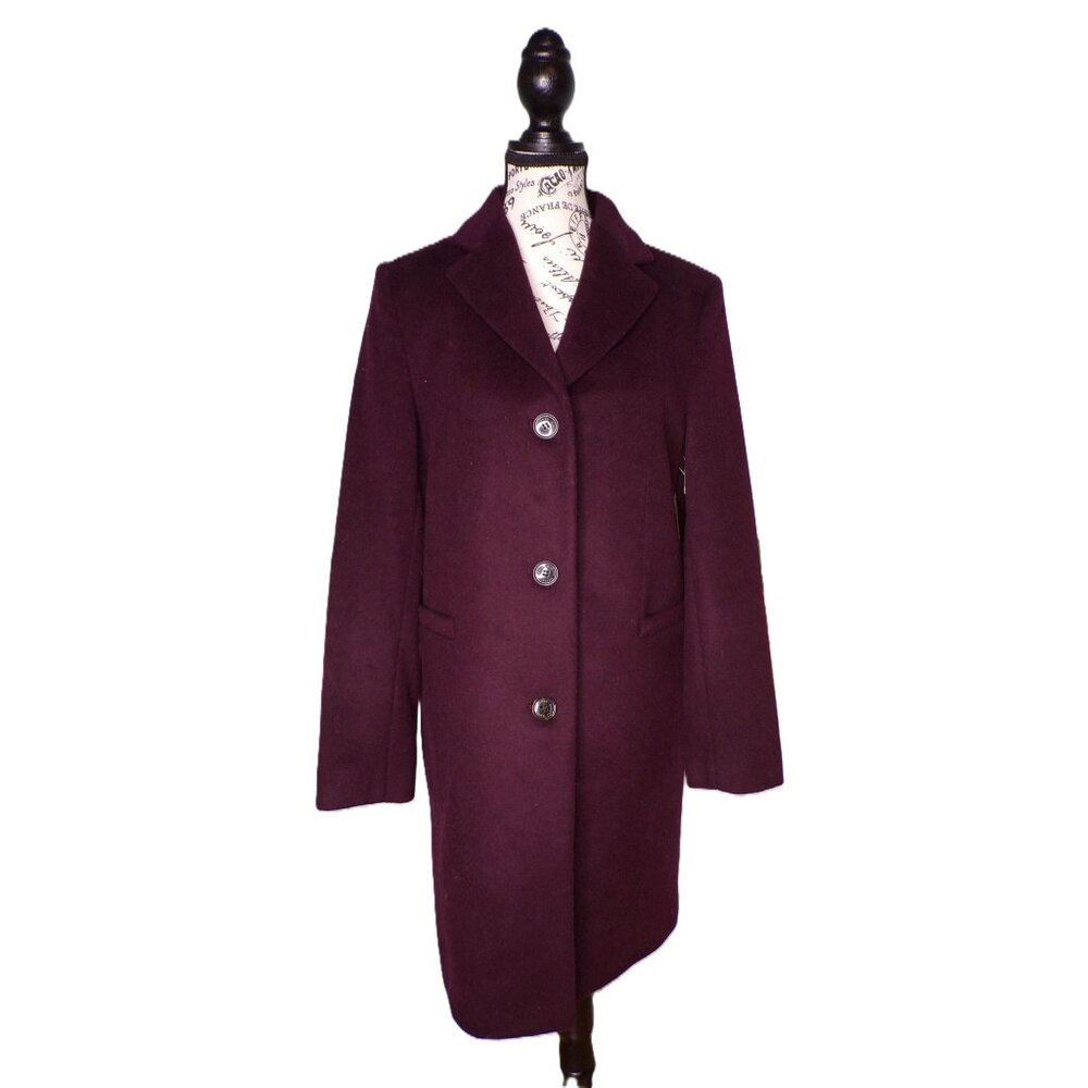 🆕RALPH LAUREN Longline Reefer Coat Wool Blend Wine Burgundy 10 - Picture 5 of 11